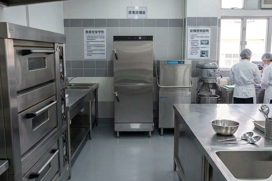 SW-12042 大型雙門毛巾蒸氣箱置於團膳廚房