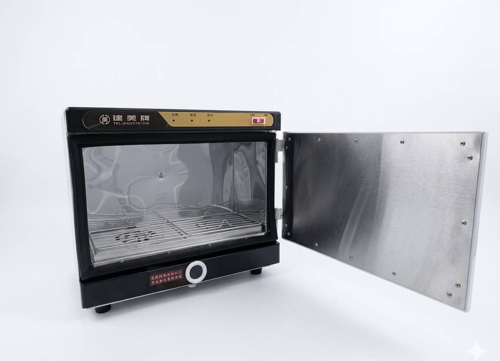 SW-206 開門實照：不鏽鋼內膽、單層網架與底部水槽